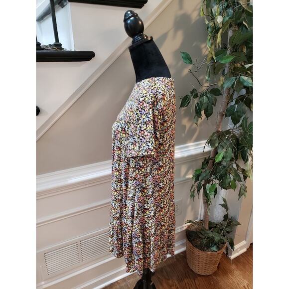 LOFT Petites Dress Women MP Multicolor Floral Short Sleeve Drop Waist Viscose - Picture 3 of 10